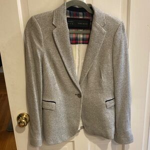 Zara M Basic Heather Gray Blazer with elbow patches. EUC